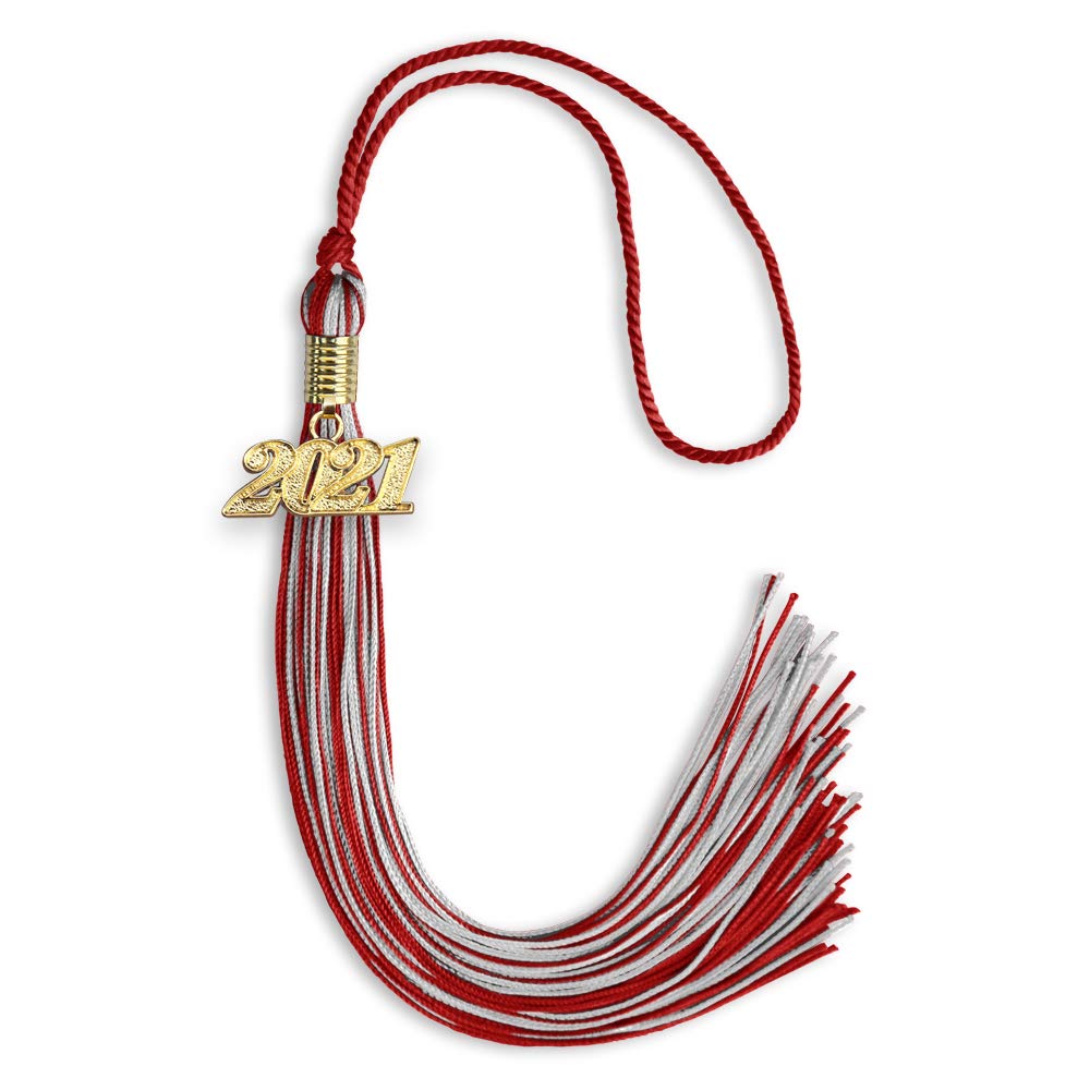 Endea Graduation Mixed Double Color Tassel with Gold Date Drop (Red/Silver, 2021)