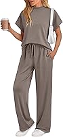 AUTOMET Women's 2-Piece Mock Neck Sweatsuit Set - Oversized Short Sleeve Lounge & Travel Outfits Summer 2026