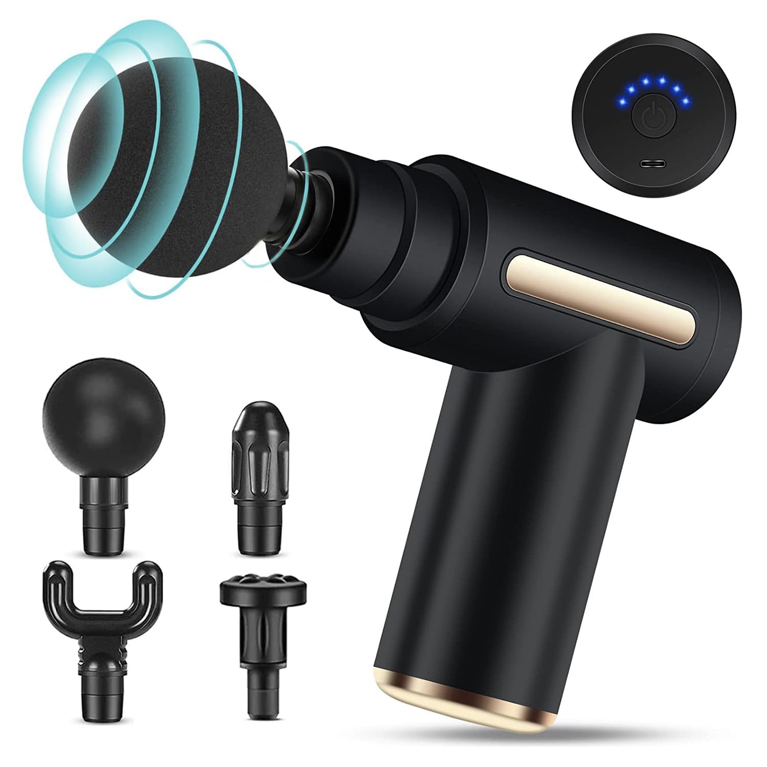 Mini Massage Gun,Muscle Gun,Massage Gun with 6 Speeds 4 Massage Heads 1200mAh Battery,Type-C Charging, Portable Electric Handheld Body Massager for Back Neck Pain Relief(Black)