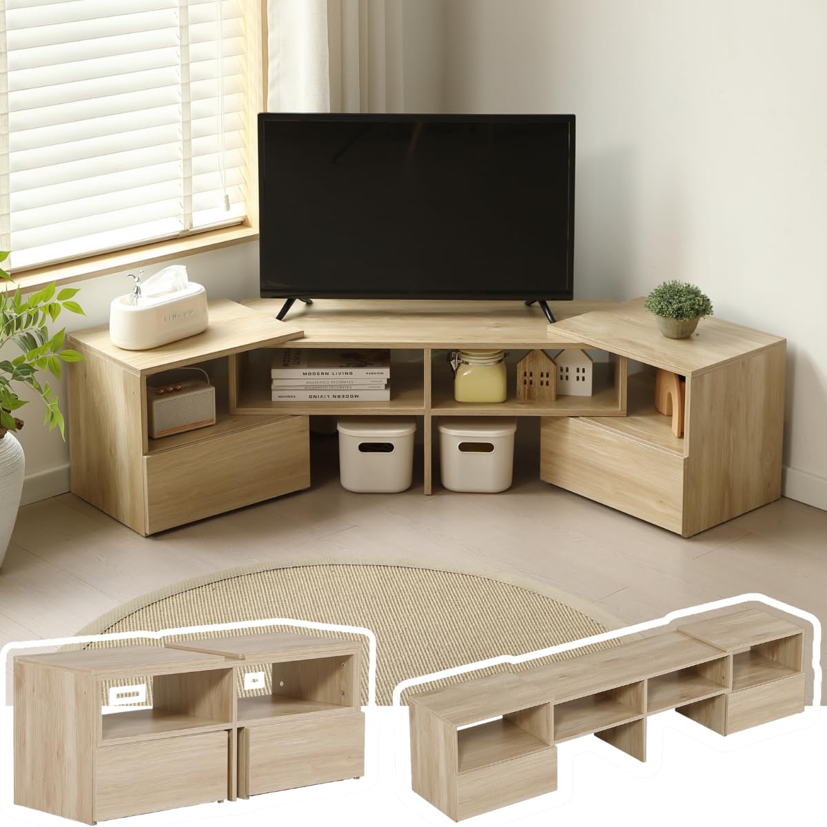 Amazon｜テレビ台 コーナー L字収納 拡張可能 伸縮自由 幅93～172cm 