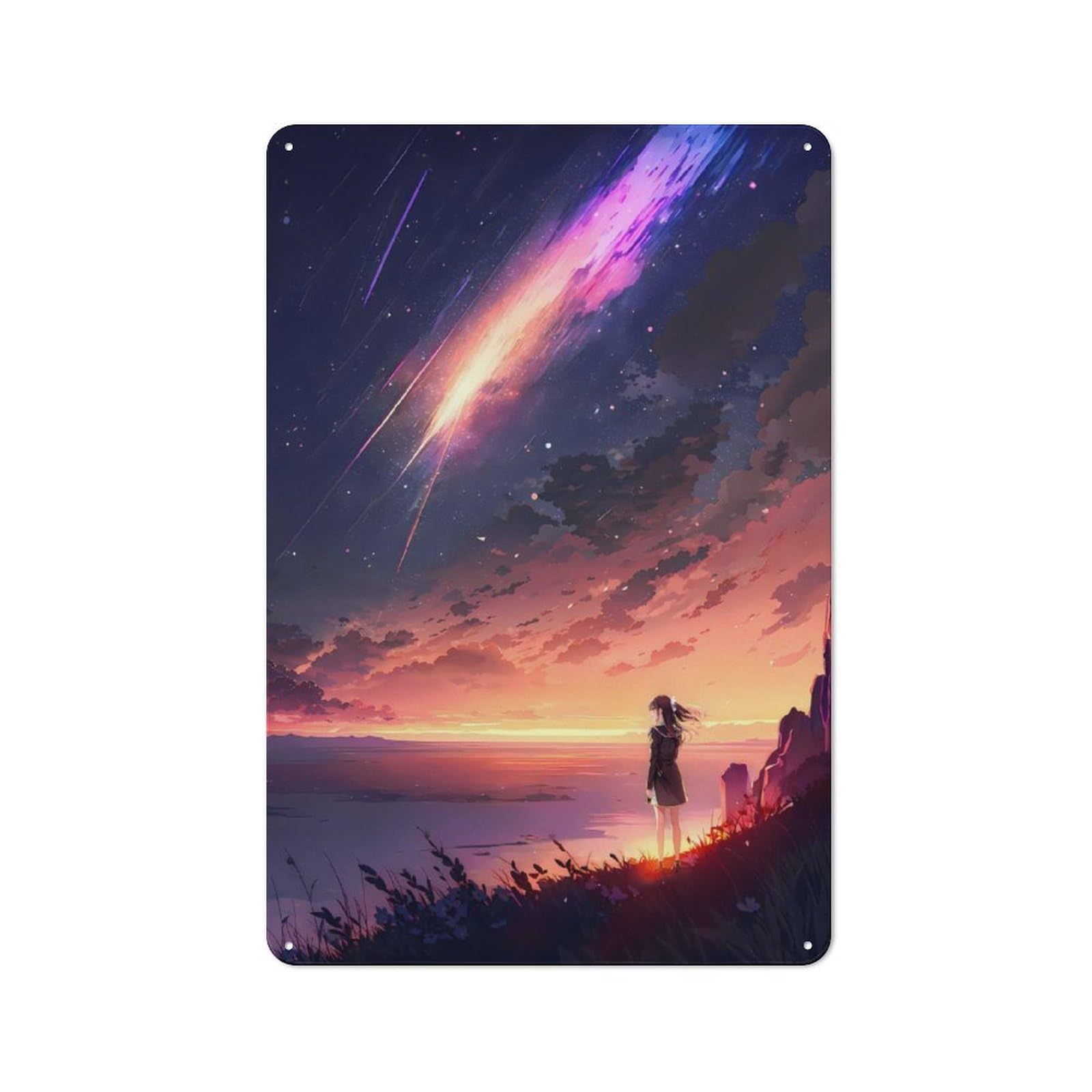 Junmoney Anime Twilight Stargazing Tin Sign 30X20cm With For Pub Or Café, Retro-Style Decor, Suited To Café Interior Fans