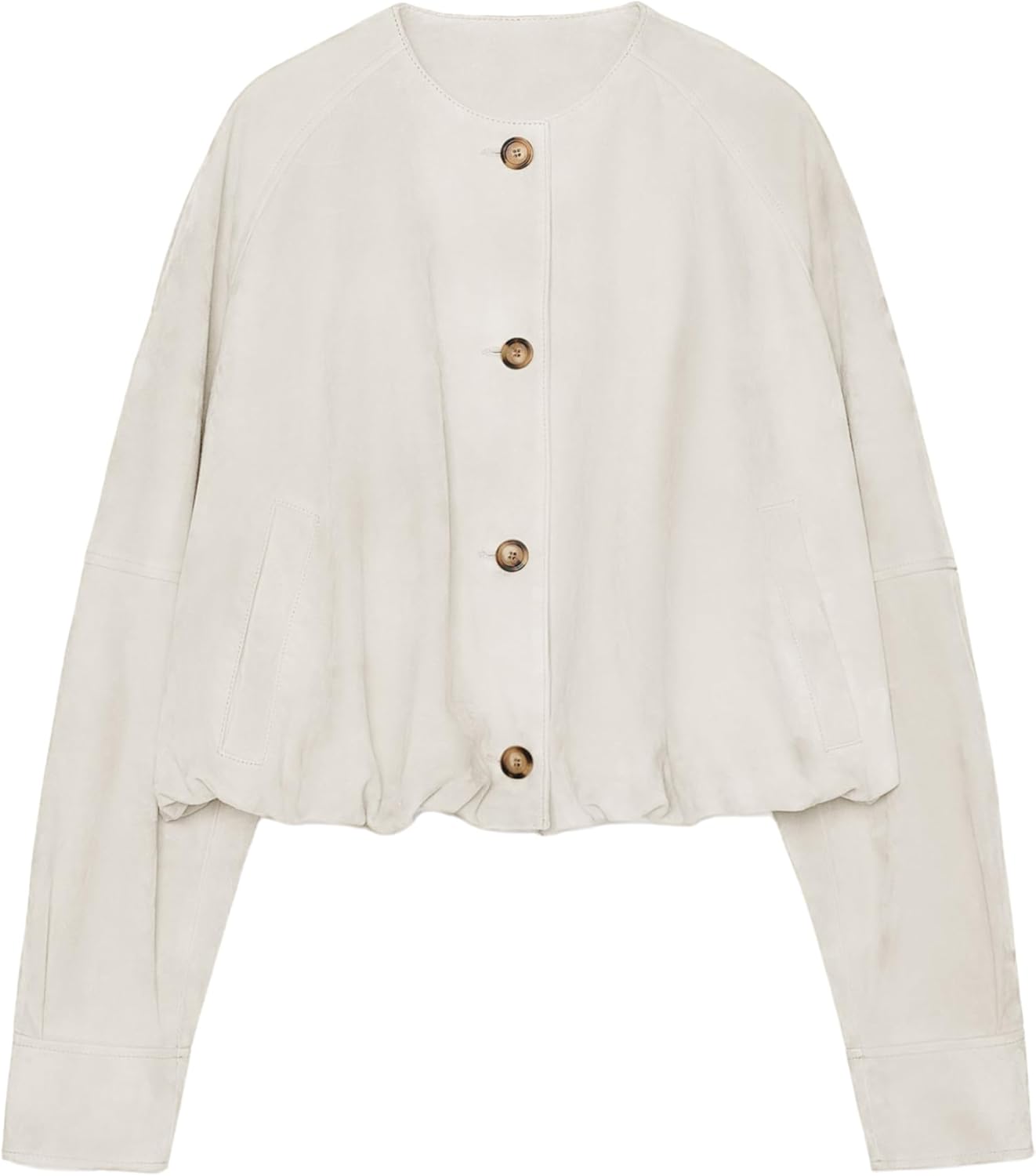 Daacee Women Faux Suede Cropped Jacket Vintage Button Front Round Neck Short Jackets Streetwear Outerwear - Image 4