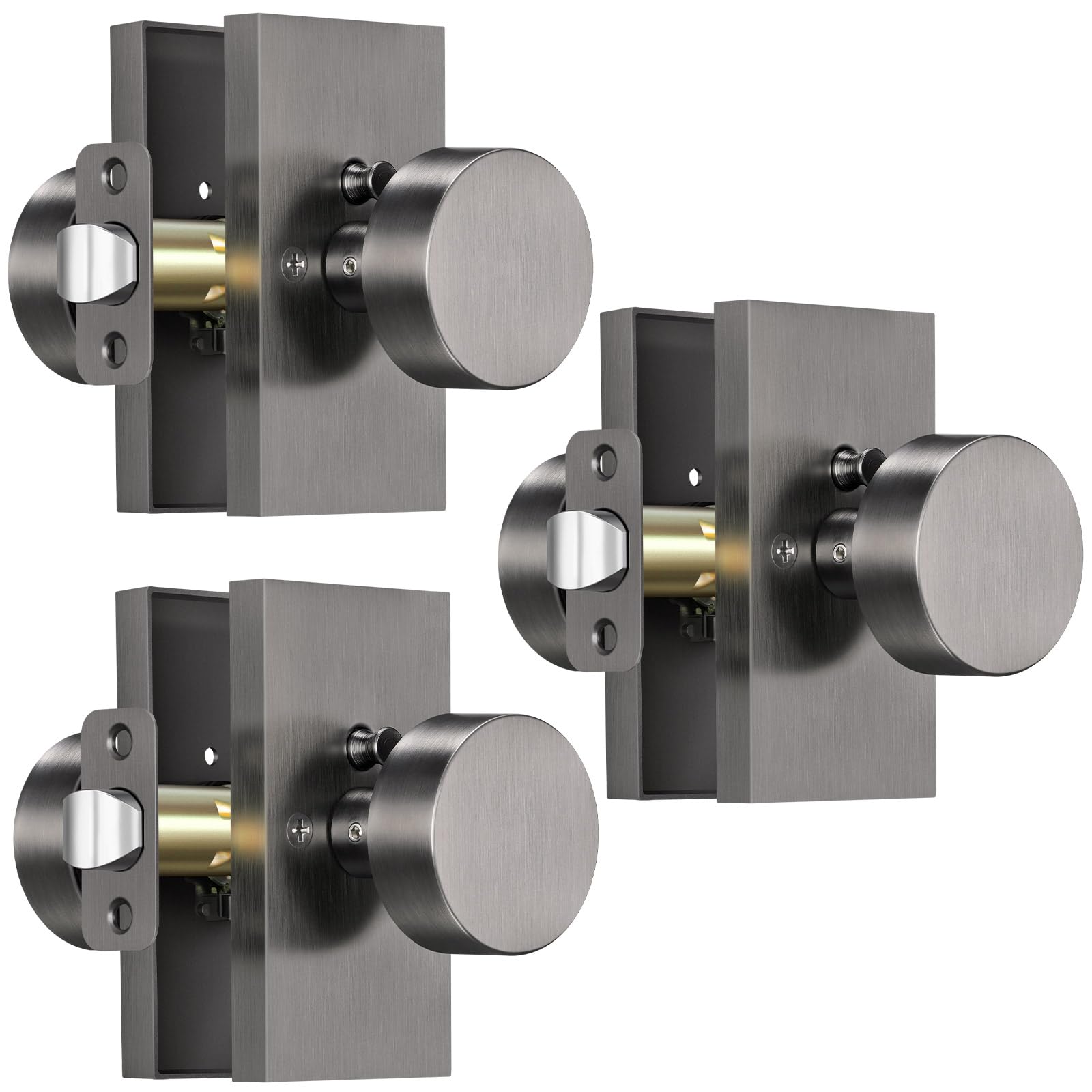 Satin Chrome Privacy Door Knobs - Lock & Release -11
