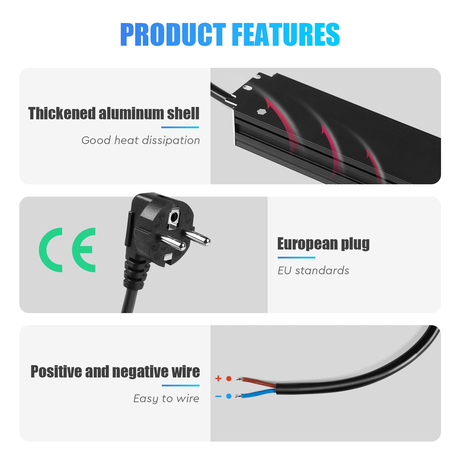 SWAWIS Transformateur LED 12V 200W 16,7A | Imperméable Alimentation de Tension Constante Pilote IP67, Transfo avec Prise, LED Driver pour Bande Spot Lèche-Mur