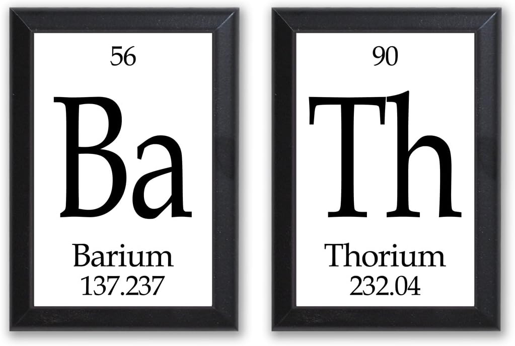 Neurons Not Included Bath Periodic Table of Elements Plaque - 2 Piece Set - Each 5' X 7" - Geeky Bath Decor