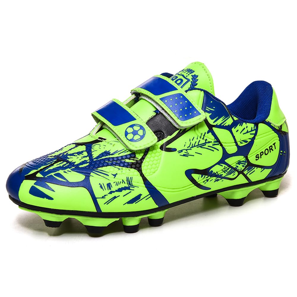 Woflebel Kinder Fußballschuhe Jungen Sportschuhe 33EU Outdoor Athletic Trainingsschuhe Mädchen Low Top Spikes Atmungsaktiv rutschfest Fussballschuhe Grün