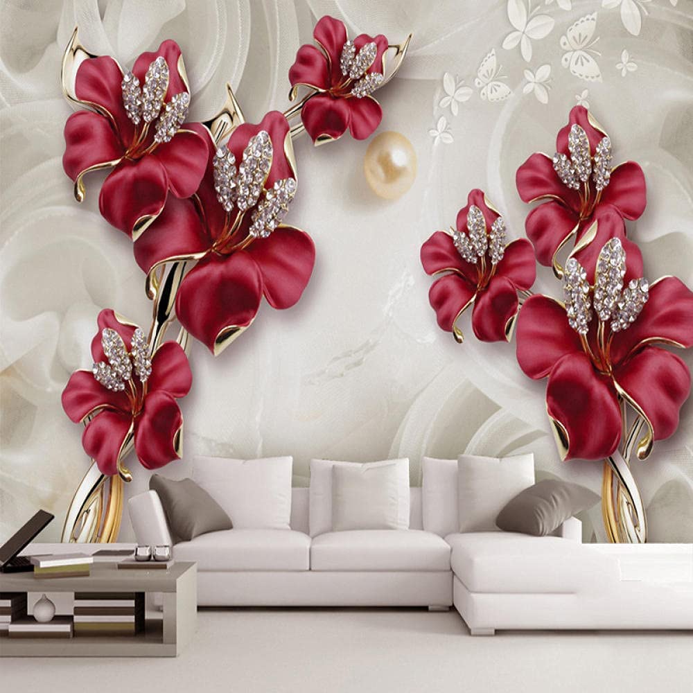 3D Fototapete Selbstklebende Fototapete Wandbild Rote Rosenblüte Kinderzimmer Bar Büro Wohnzimmer Restaurant Bekleidungsgeschäft Flur Hotel Wanddekoration Wandkunst Wandposter Abziehen U 350x256 cm