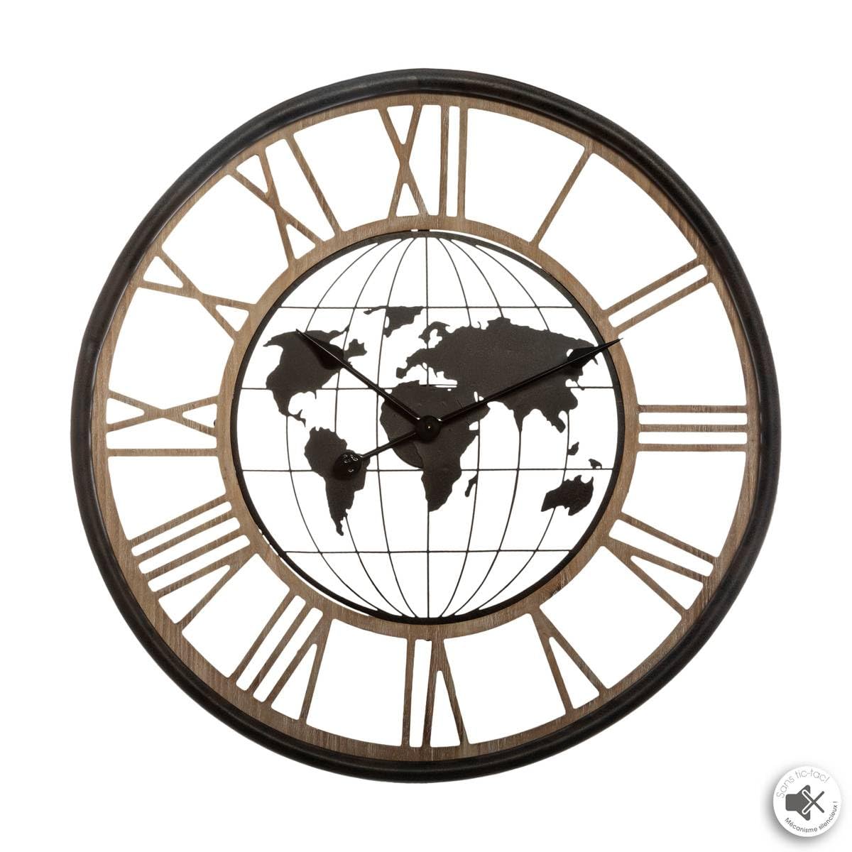 Atmosphera - Grande pendolo da parete silenzioso in metallo decorazione mappa mondo D 67 cm