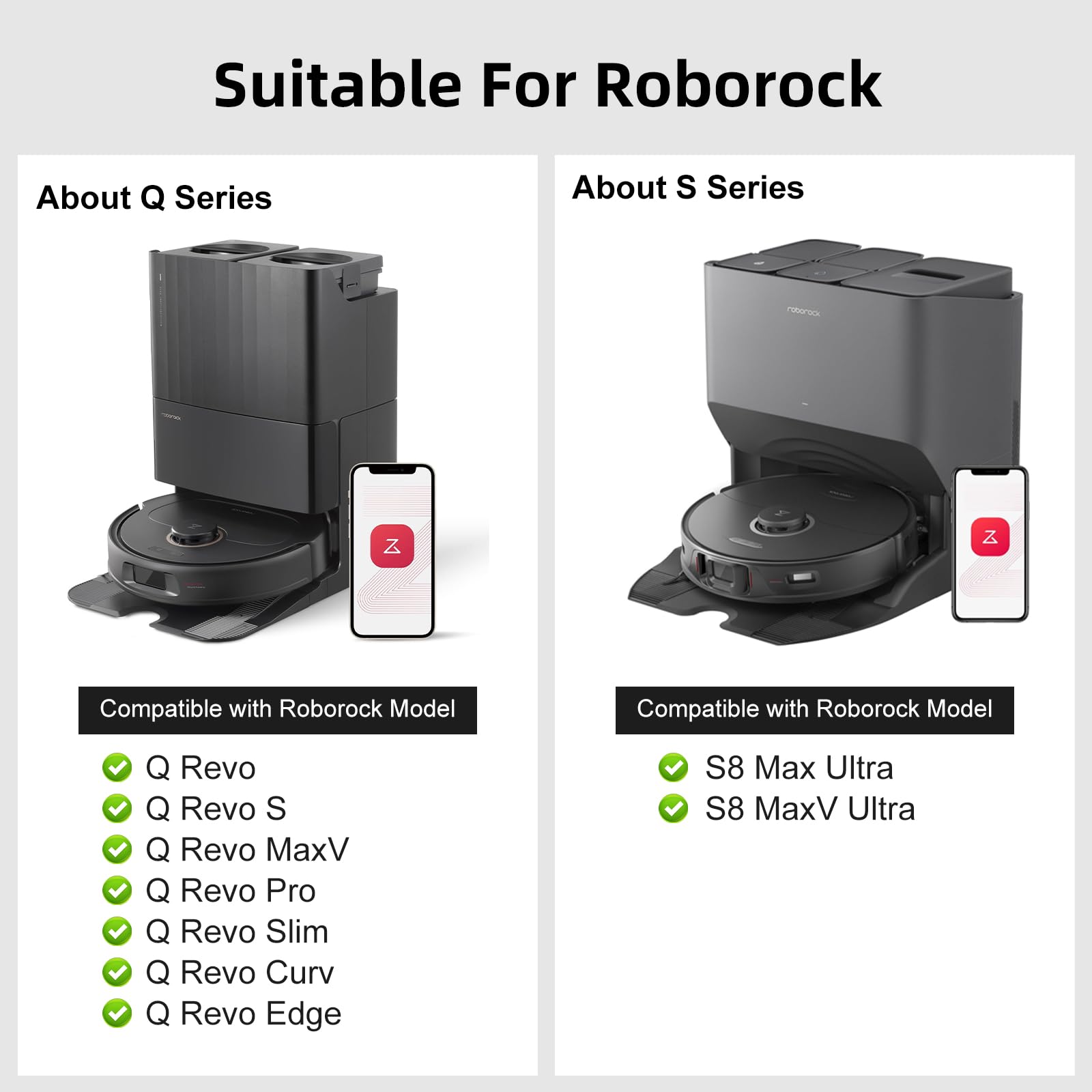 Paquete de 8 bolsas de polvo compatibles con aspiradora Roborock Q Revo, Qrevo Pro, Qrevo S, Qrevo MaxV, Qrevo Plus, Qrevo Master, S8 Max Ultra, S8 MaxV Ultra, bolsas desechables de gran capacidad de