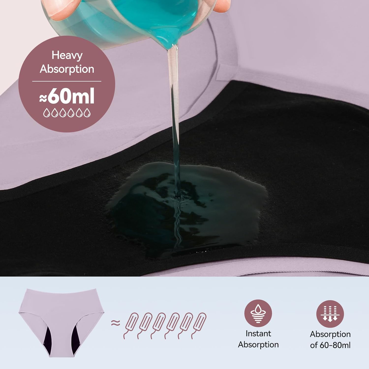 Carer Incontinence Underwear for Women, Washable Absorbency Reusable Women's Leak Proof Protection Panties for Bladder Leakage, Incontinence, Period Purple XL-2pk - Image 5