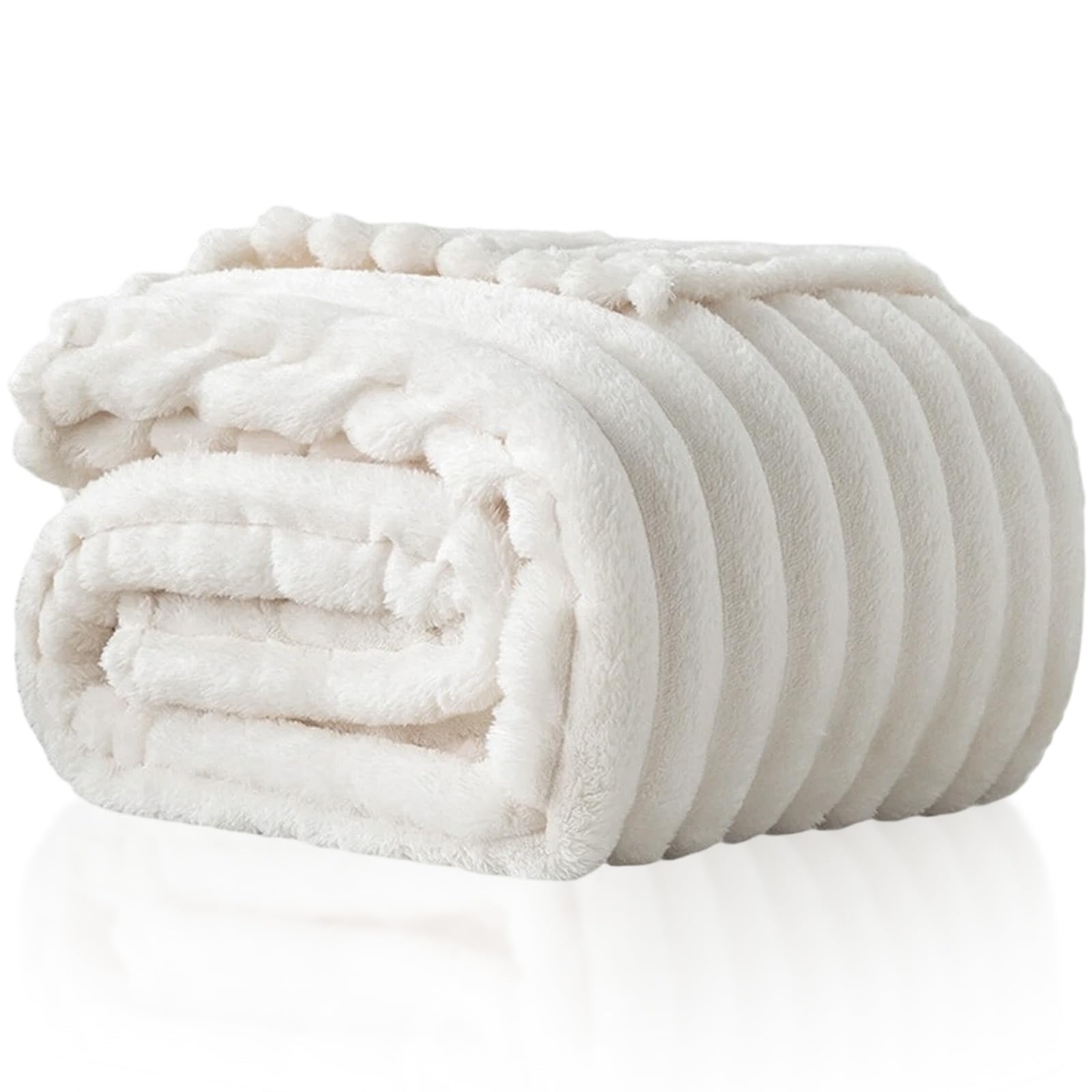 Couvertures rayé super douce blanc plaid polaire toutes saisons 180x200