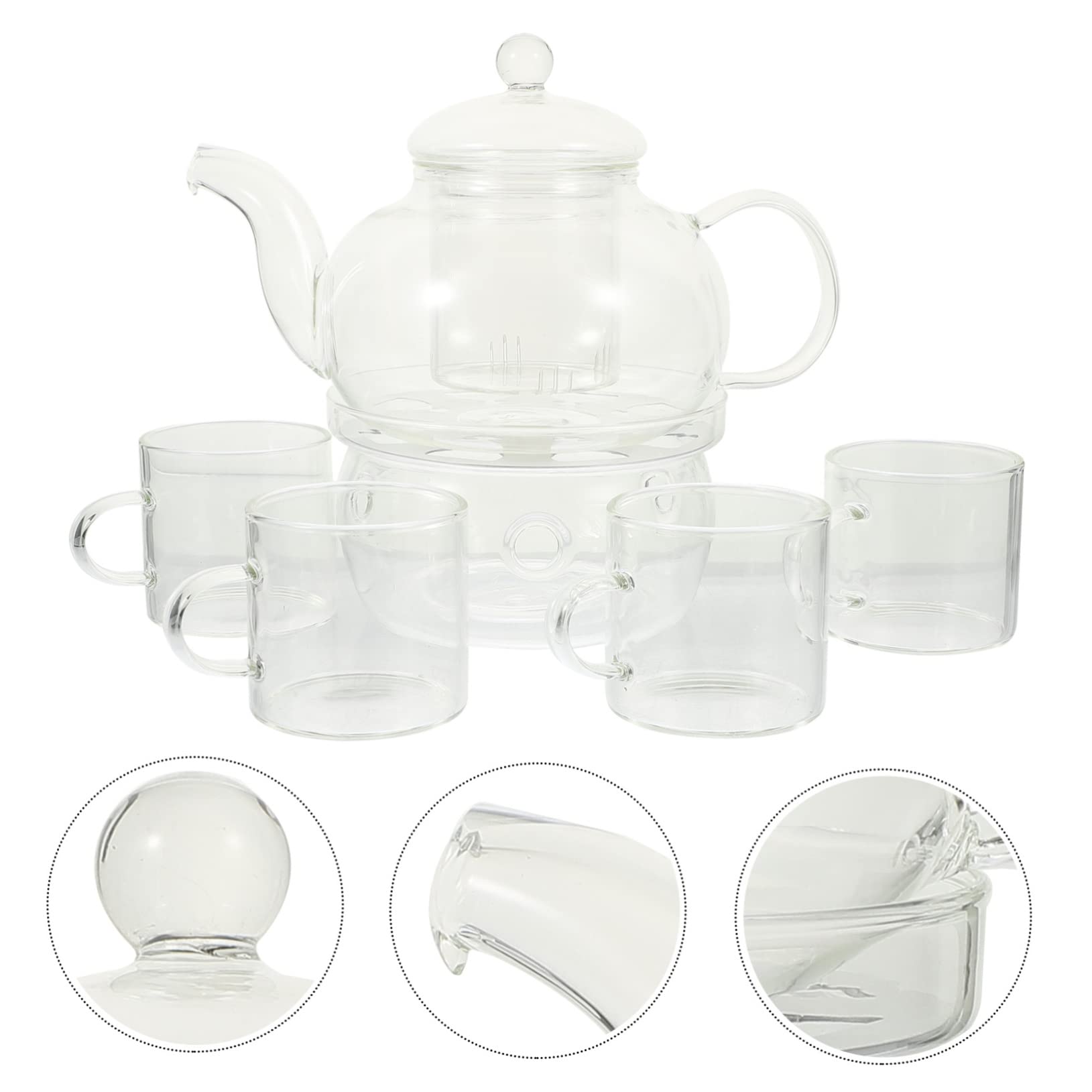 VICASKY Kung Fu Teekanne Satz Aus Hitzebeständigem Glas Mit Kerzenhalter Teekanne Inklusive Filter Und 4 Teetassen Für Aromatisches Teekochen Und Teegenuss