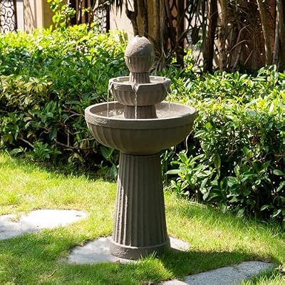 Puulye 37.80” H Outdoor Water Fountain Made with Eco-Friendly Recyclable Materials, Polyethylene Cascading Waterfall Water Fountain Outdoor, Garden Decor with LED Light for Patio, Backyard (Andesite)