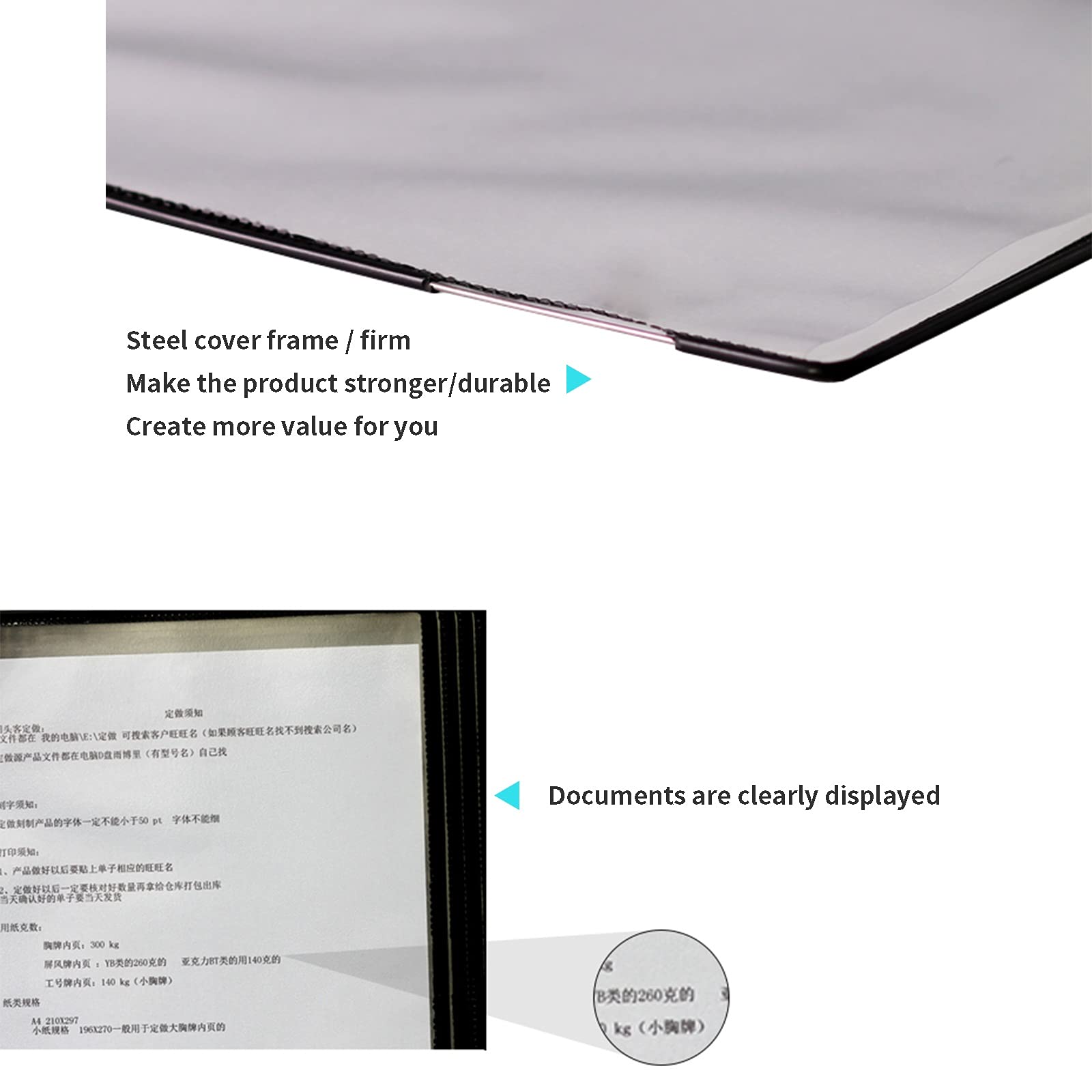 PROPFE 10 Sistema de visualización de Panel de Dos Caras, Carpeta montada en la Pared, Soporte para Archivos con Giro de página, tamaño A4/Carta, Utilizado para Mostrar menús/catálogos/informes