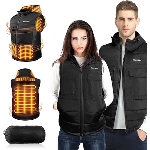 Heated Vest for Men Women, 6 Pockets, 4 Heating Zones, Electric Outdoors Heating Jacket Coat (Battery Not Included)