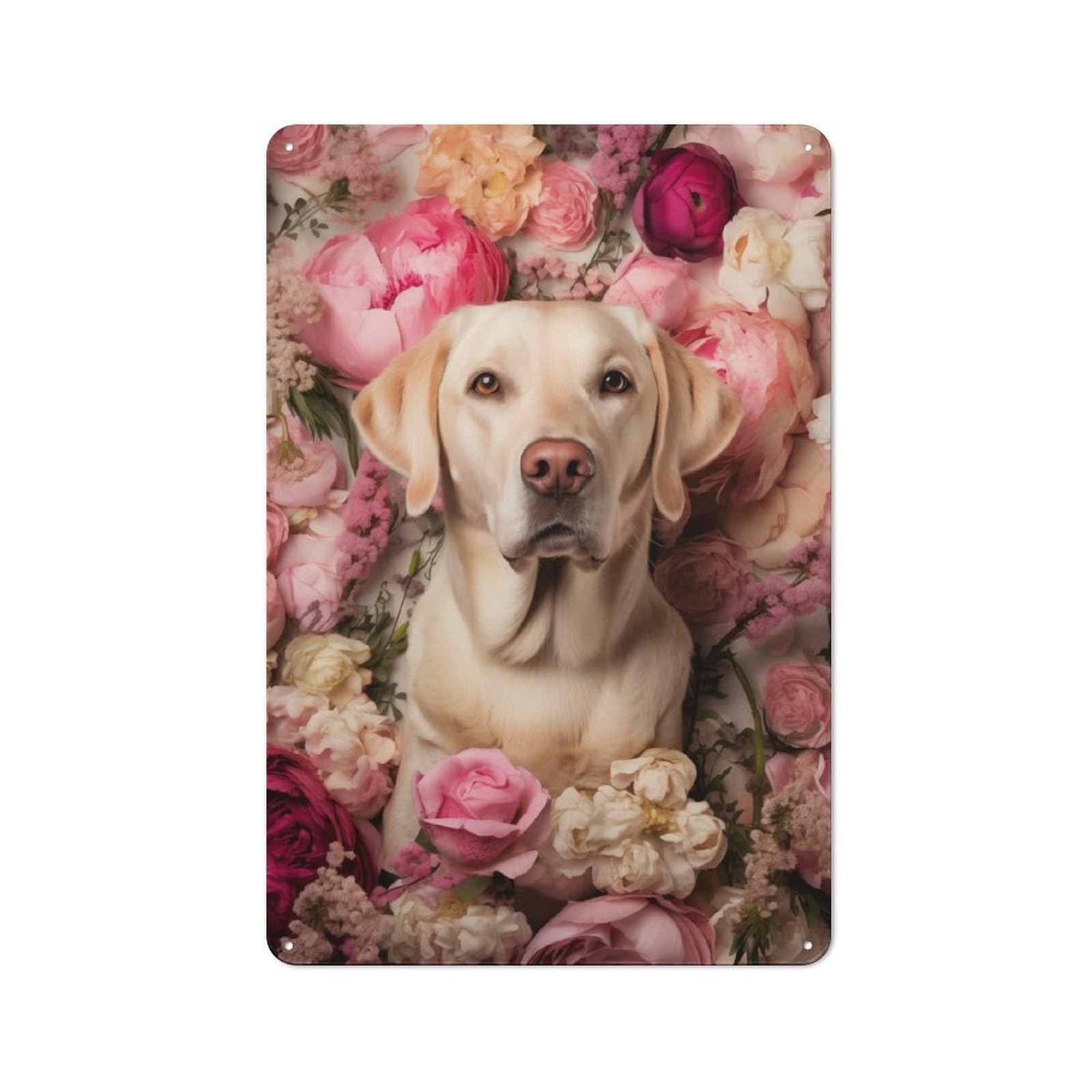 Junmoney Labrador In Flowers Retro Tin Sign 30X20cm For Man Cave Or Games Room, For Collectors Decorating Games Rooms And Man Caves