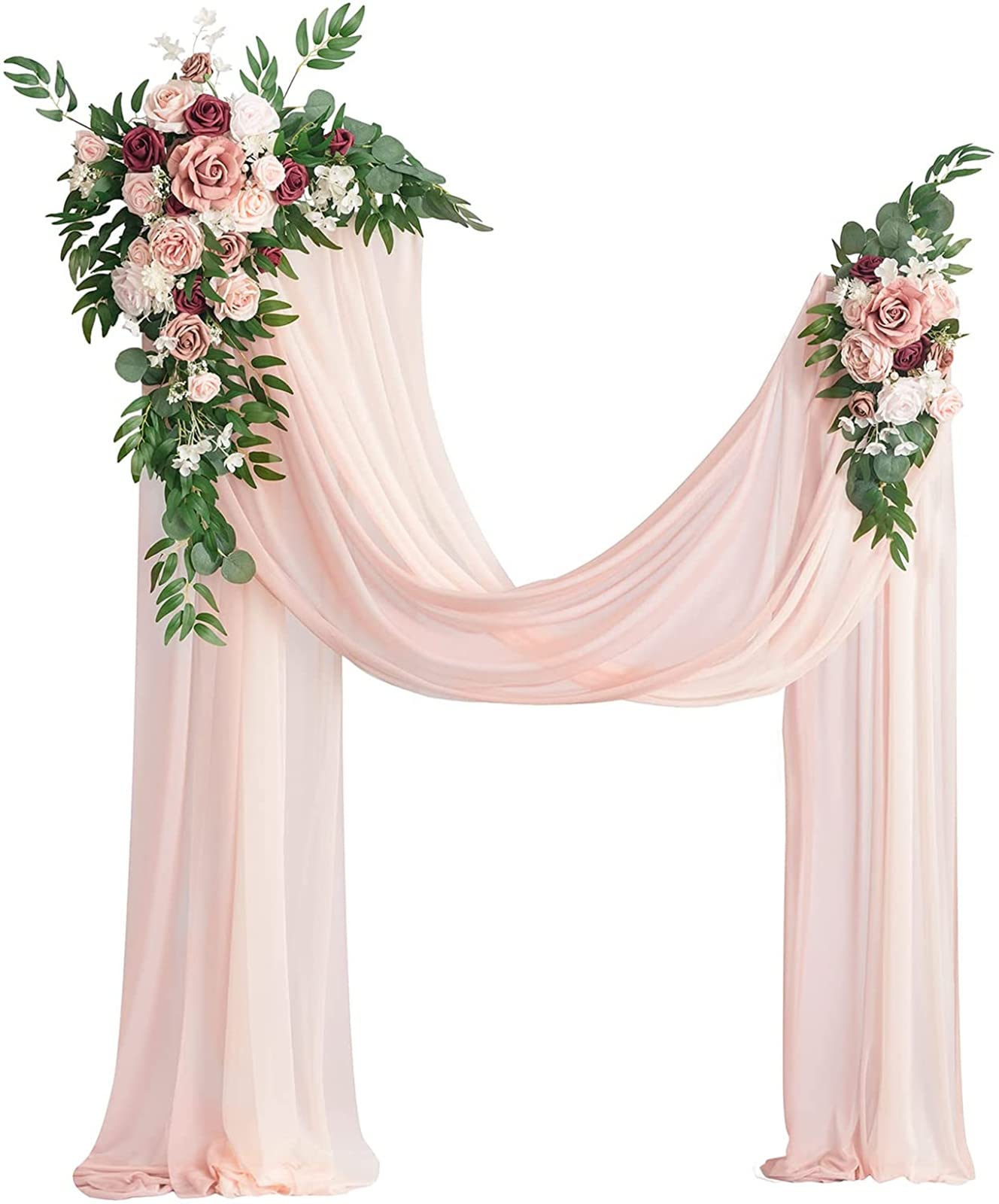 Hochzeitsdeko-Bogen-Blumen-Set (4 Stück), Simulations-Rosenbogen-Beutel Mit Bogen-Drapierungsstoff Für Hochzeitsdekoration,Rosa