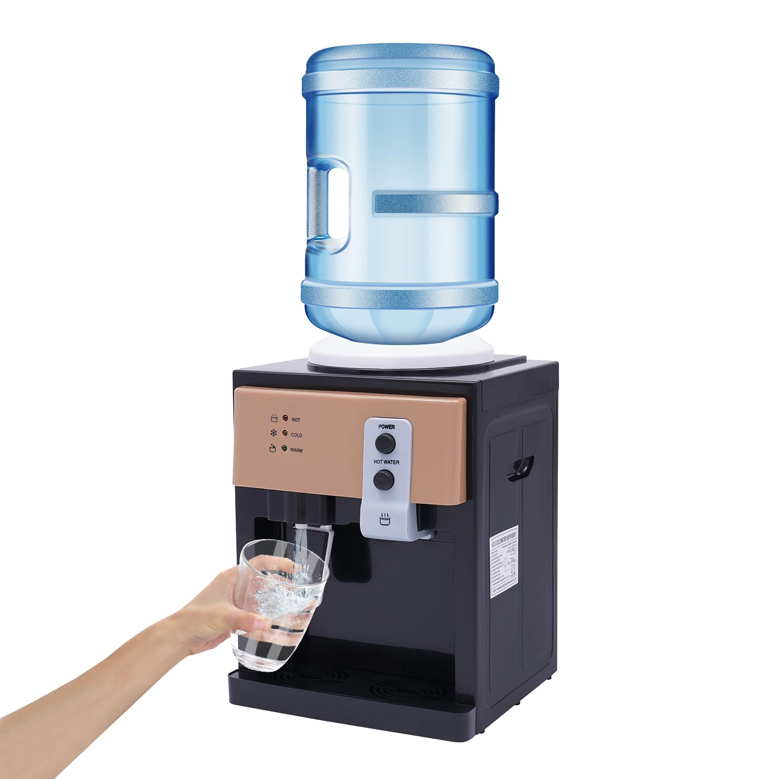 Fluoxtine Top Loading Water Cooler Dispenser, Countertop Hot and Cold Water Dispenser Holds 1.2 to 5 Gallon Bottles for Home Office School, 3 Temperature Settings, Champagne Gold