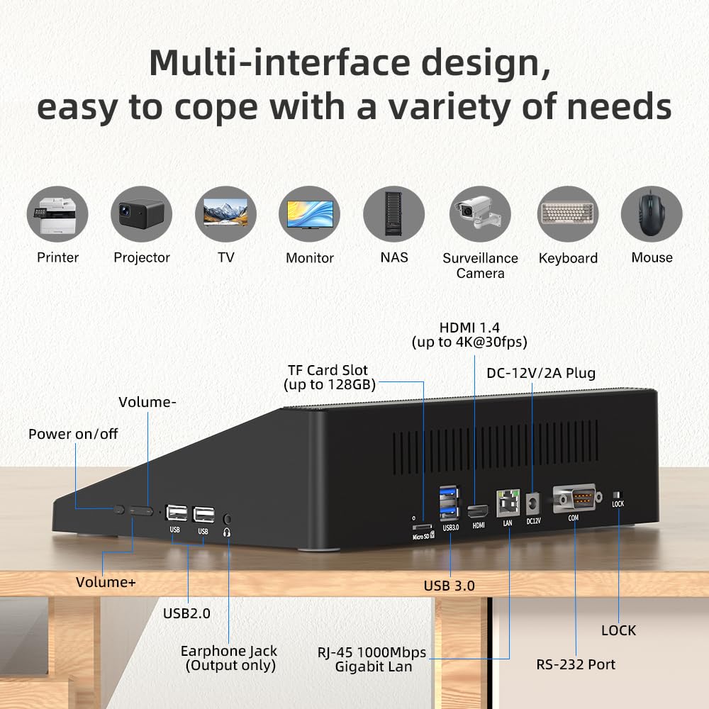 PC industriale da 10,1" con touch screen J3455, batteria, Win 10 Mini PC, 4GB RAM, 64GB EMMC, 4K HDMI 1.4, RS232, Dual Band WLAN 5 – per POS, chiosco, Digital Signage
