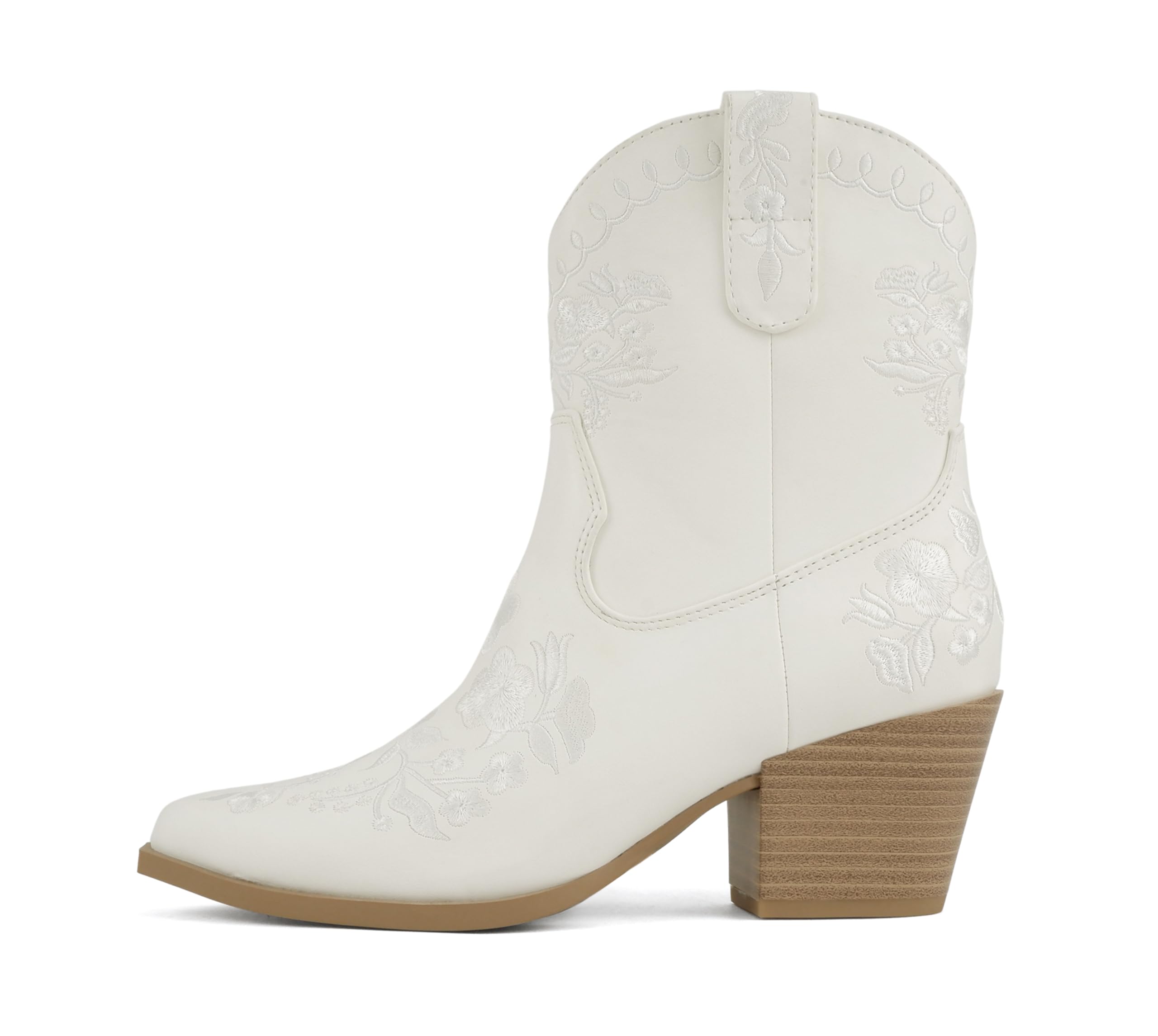 Delicious Gracie Women Pointed Toe Bridal Western Boots with Stitched Floral Details