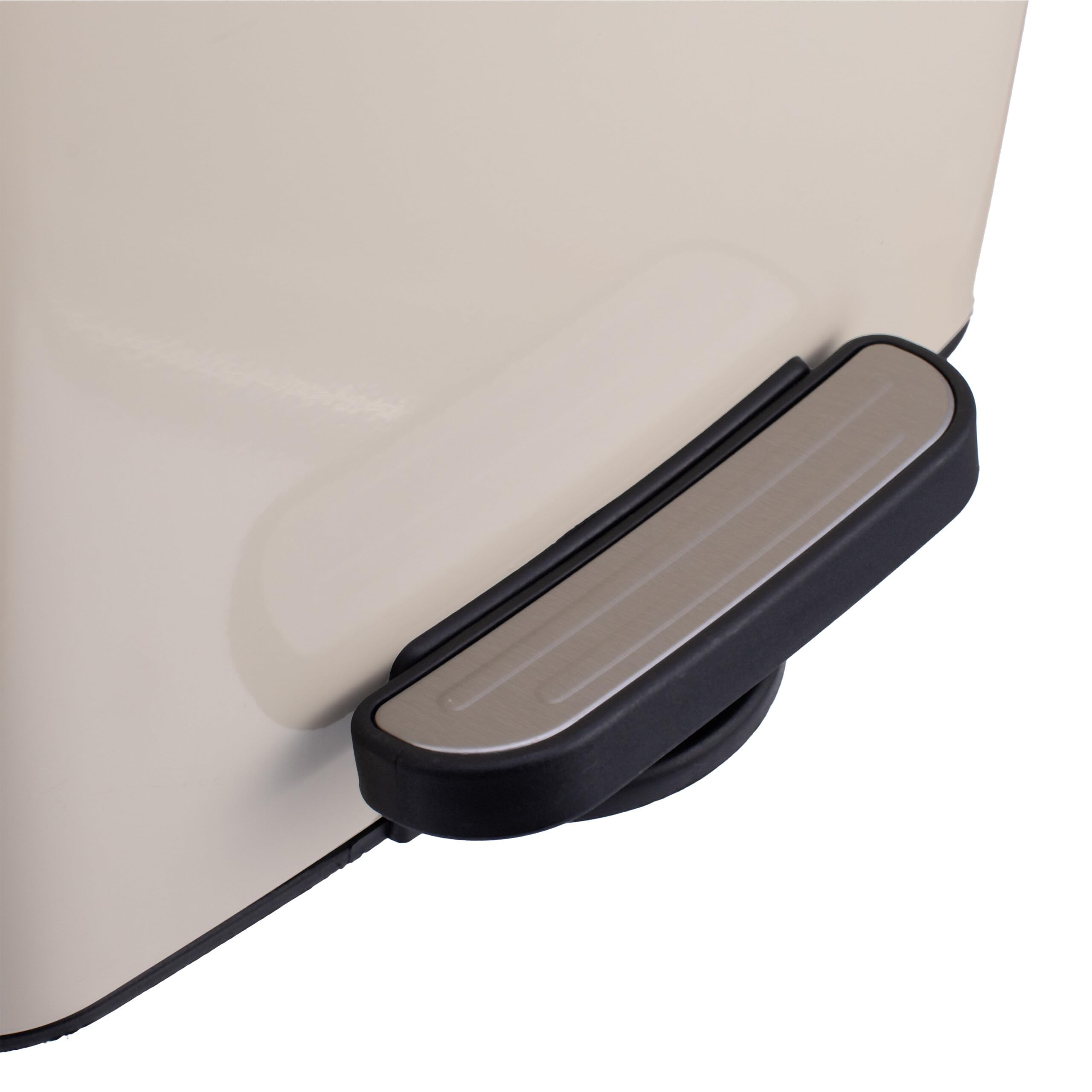 Relaxdays Cubo de Basura de Cocina 30 L, Cierre Suave, Interior extraíble, Metal Mate, Pedal, Beige 53x29x34 cm
