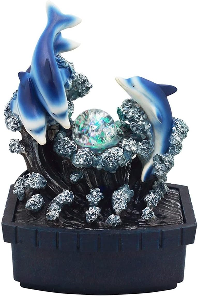 HomeRoots 11" Blue Polyresin Dolphins Tabletop Fountain