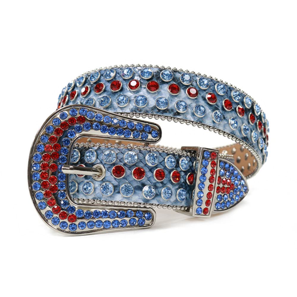Ceintures diamant cristal style western punk bleu serpentine - 7