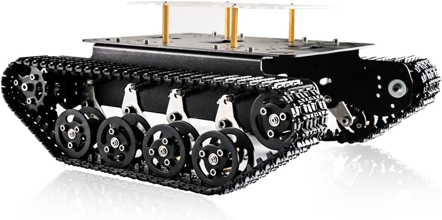 Professional Shock-Absorbing Smart Metal Robot Tank Car Chassis Kit for Arduino/Raspberry, Tracked Suspension Absorption Vehicle, Remote Control Track Crawler Damping Vibration Caterpillar
