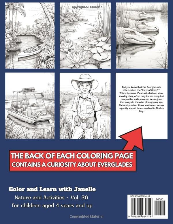 50 Everglades Coloring Pages Book for Kids and Adults: +50 Fun Facts about this swampy environment in Florida. Coloring Book for Children and ... Janelle - Nature and Activities - Vol. 36 image 3