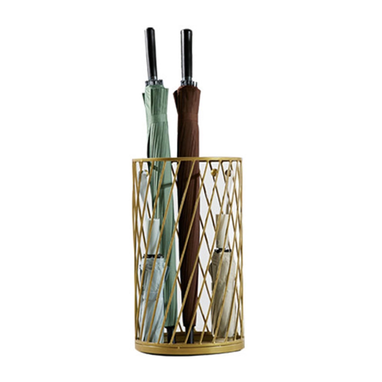 BHFPFZA Metal Umbrella Stand, Cylindrical Storage Holder for Iron Umbrellas, With Top Tray, Stylish Entryway for Home & Commercial Use (Gold)