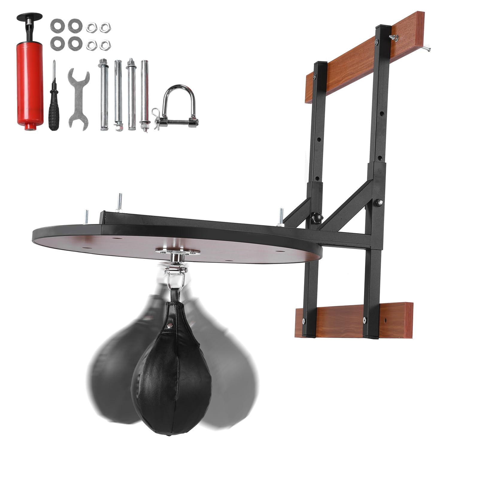 Boxsack-Set, höhenverstellbar, 61 cm, Massivholzhalterung, Plattform mit aufblasbarem Speedball und Luftpumpe, robuste Box-Trainingsausrüstung für Heim-Fitness- und Boxbegeisterte