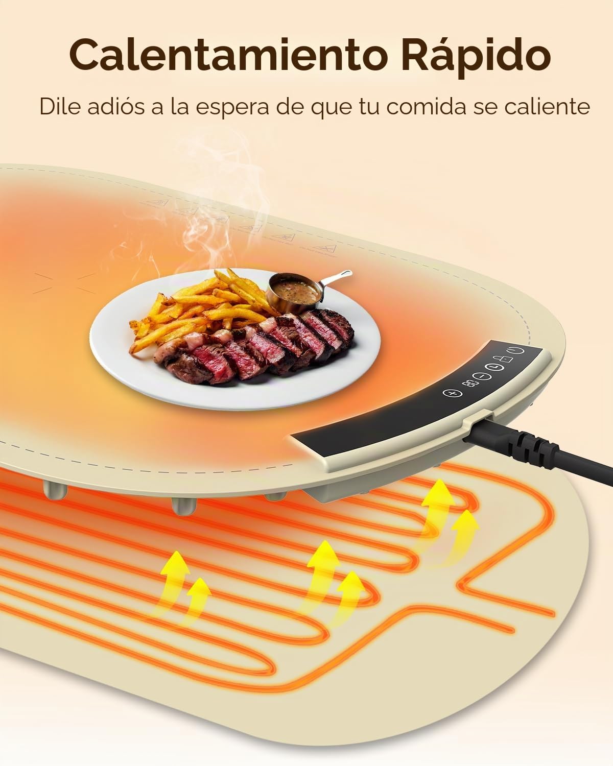 MQFORU Bandeja Calefactora Comida (60x40cm), Placa Calentadora Silicona Portátil Plegable con 7 Ajustes de Temperatura, Temporizador de 4 Horas y Bloqueo de Seguridad, Función de Bloqueo para Niños