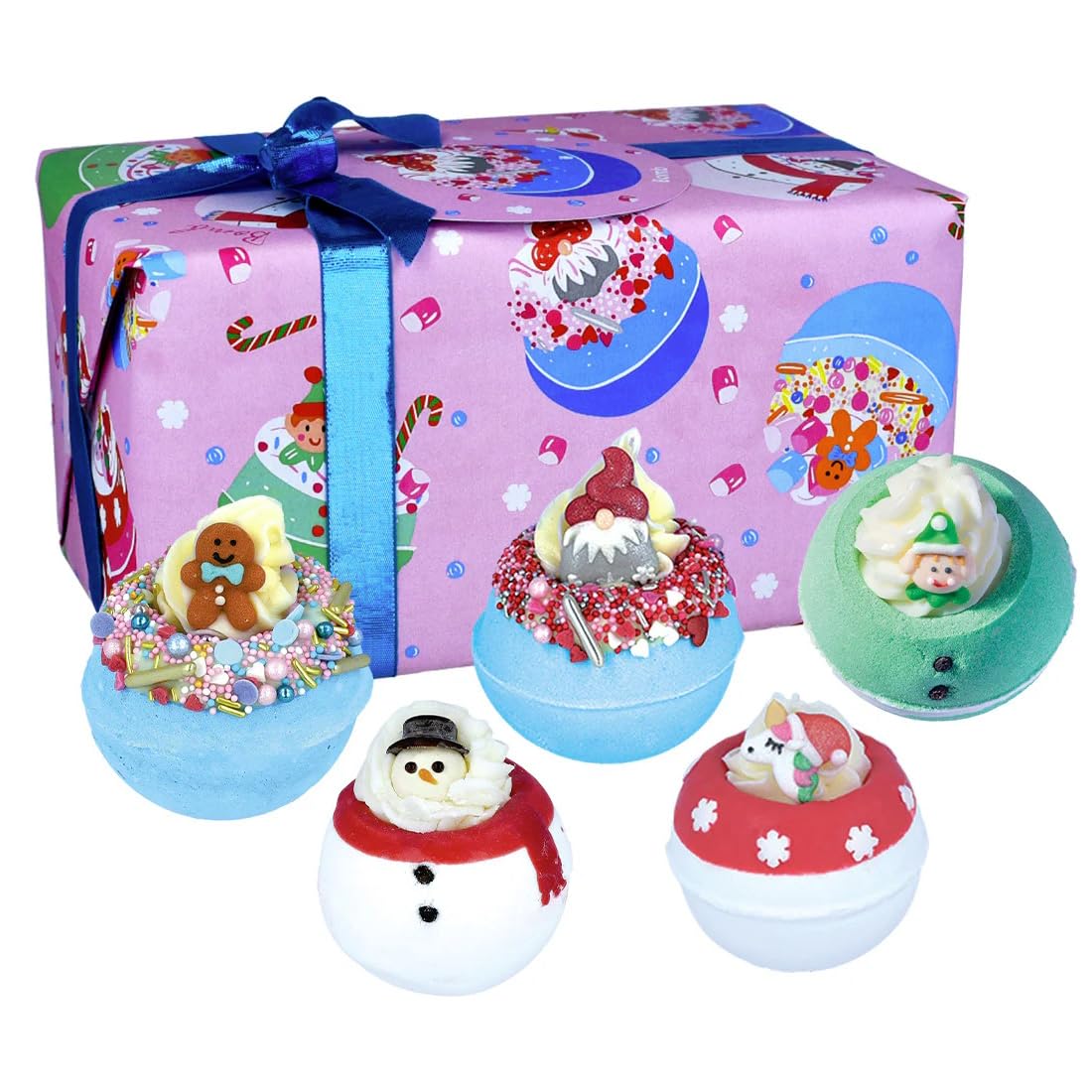 Bomb Cosmetics Happy Fizzmas Festive Christmas Handmade Wrapped Bath Bomb Set with Essential Oils, Festive Cosy Scents