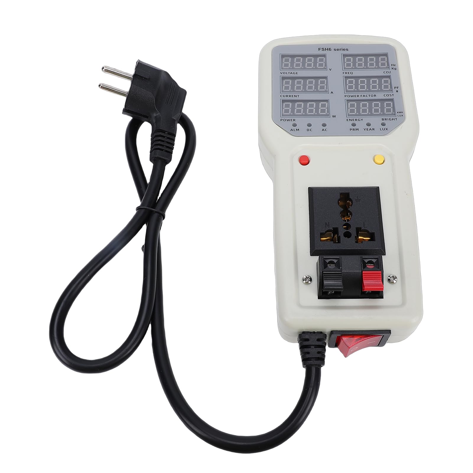 Cocoarm Handliches LED-Lichtmessgerät, Tragbarer ABS-Leistungstester mit Digitaler Spannungs-/Strommessung, Ideal für LED-Leuchten und Beleuchtungsstärkeprüfungen (EU-Stecker)