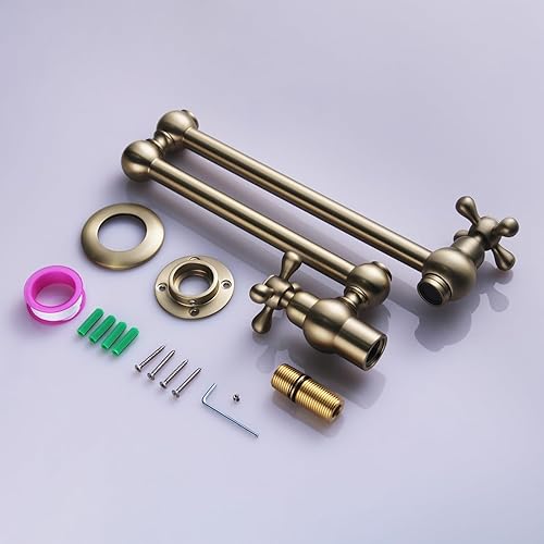 Miniatura 5 de Grifo de llenado de ollas de oro cepillado, grifo de cocina de latón plegable de un solo orificio, montaje en pared, grifo de cocina sobre estufa,