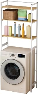 Medium Over Washer and Dryer Shelves, 3-Tier Laundry Storage Rack, Bathroom Utility Organizer, Washing Machine Standing Shelf with Hanging Rod for Home Use