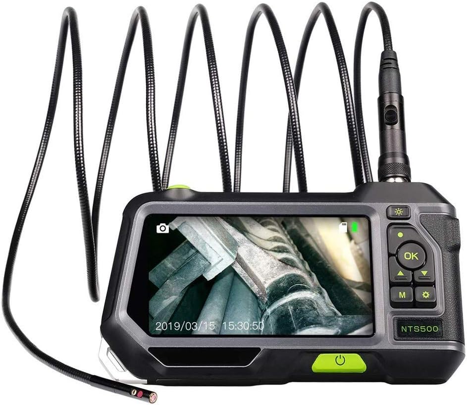 MMFXUE Borescope Inspection Camera with Dual Lens, Endoscope Camera 720P HD 5 inch IPS Screen, 5.5mm Semi-rigid Snake Camera with Adjustable 6 LED Lights /3500mAh Lithium-ion battery
