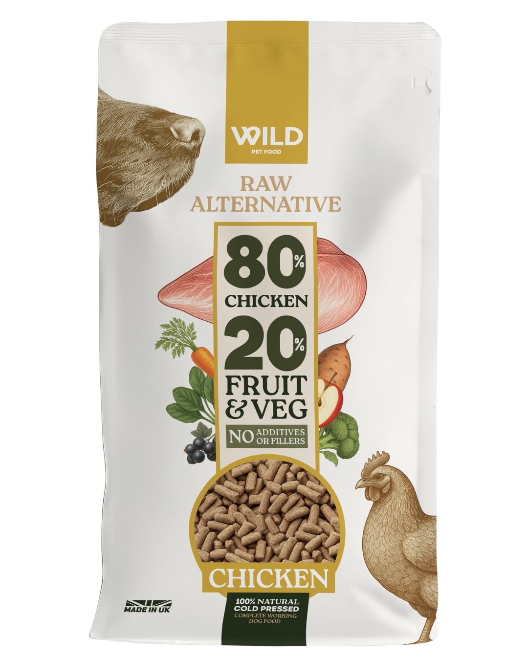 Wild Pet Food - Chicken (2.5 kg) Dog Food Dry, Grain-Free and 80:20 Cold Pressed, Low Fat, High Protein and Nutritionally Complete with Superfoods - Gastrointestinal Dog Food - Adult or Puppy