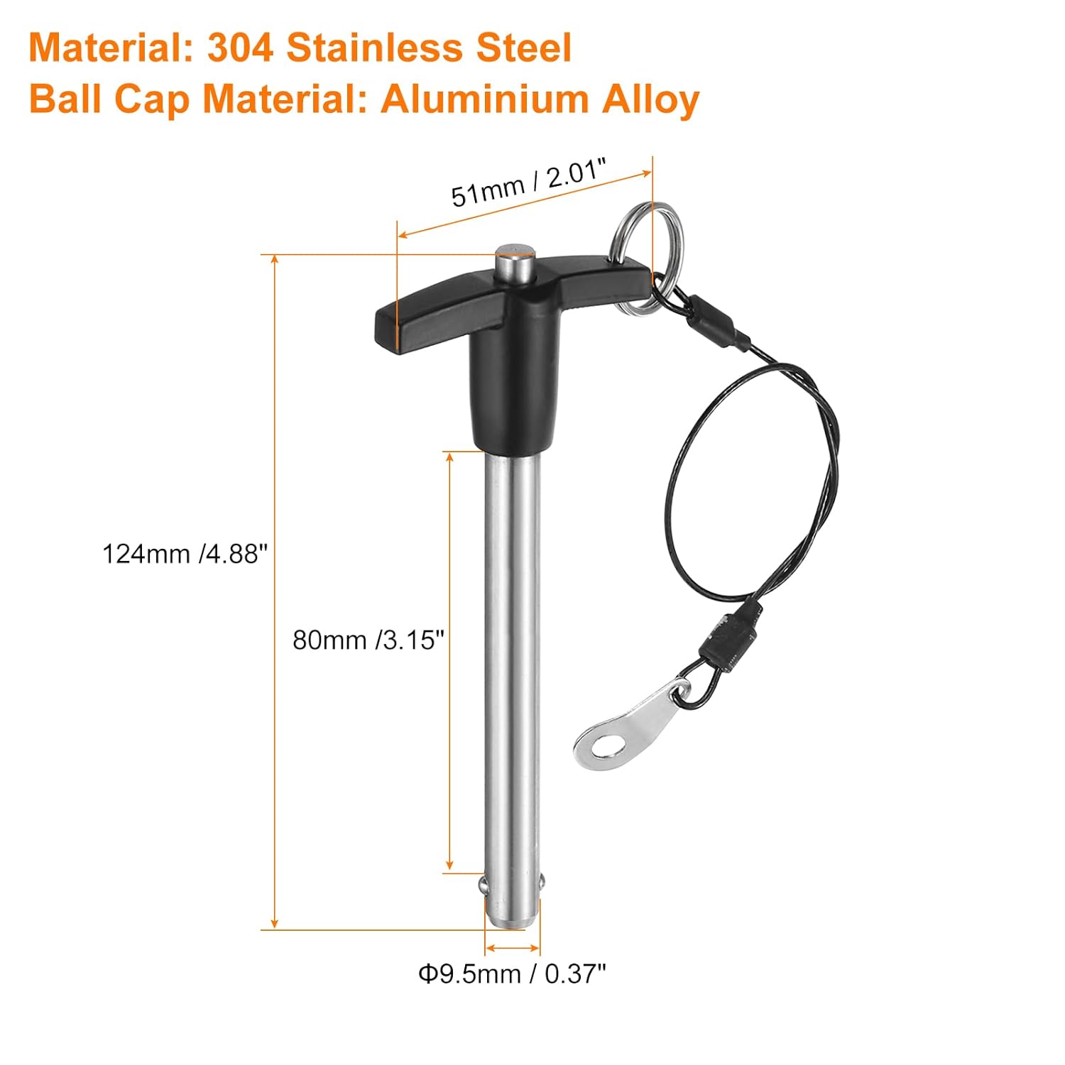uxcell 4Pcs T Handle Lock Pins, 9.5mm x 80mm Usage Length Stainless Steel Push-Button Quick Release Pin