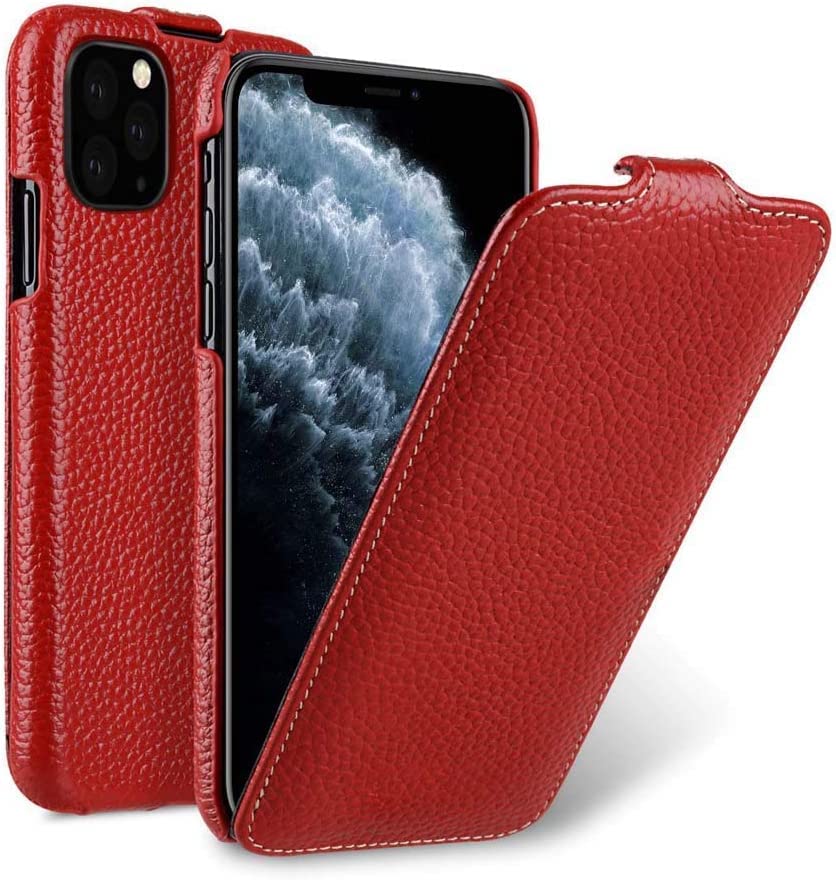 Étui vertical en cuir véritable rouge chic pour iPhone 11 Pro Max