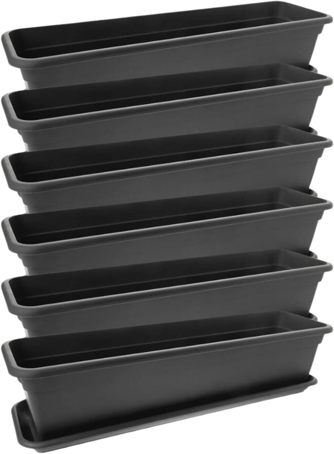 SUSTANIA Élégance anthracite : lot de 6 jardinières de balcon de 60 cm avec soucoupe - Laissez votre balcon fleurir avec style ! - Jardinière fabriquée en UE