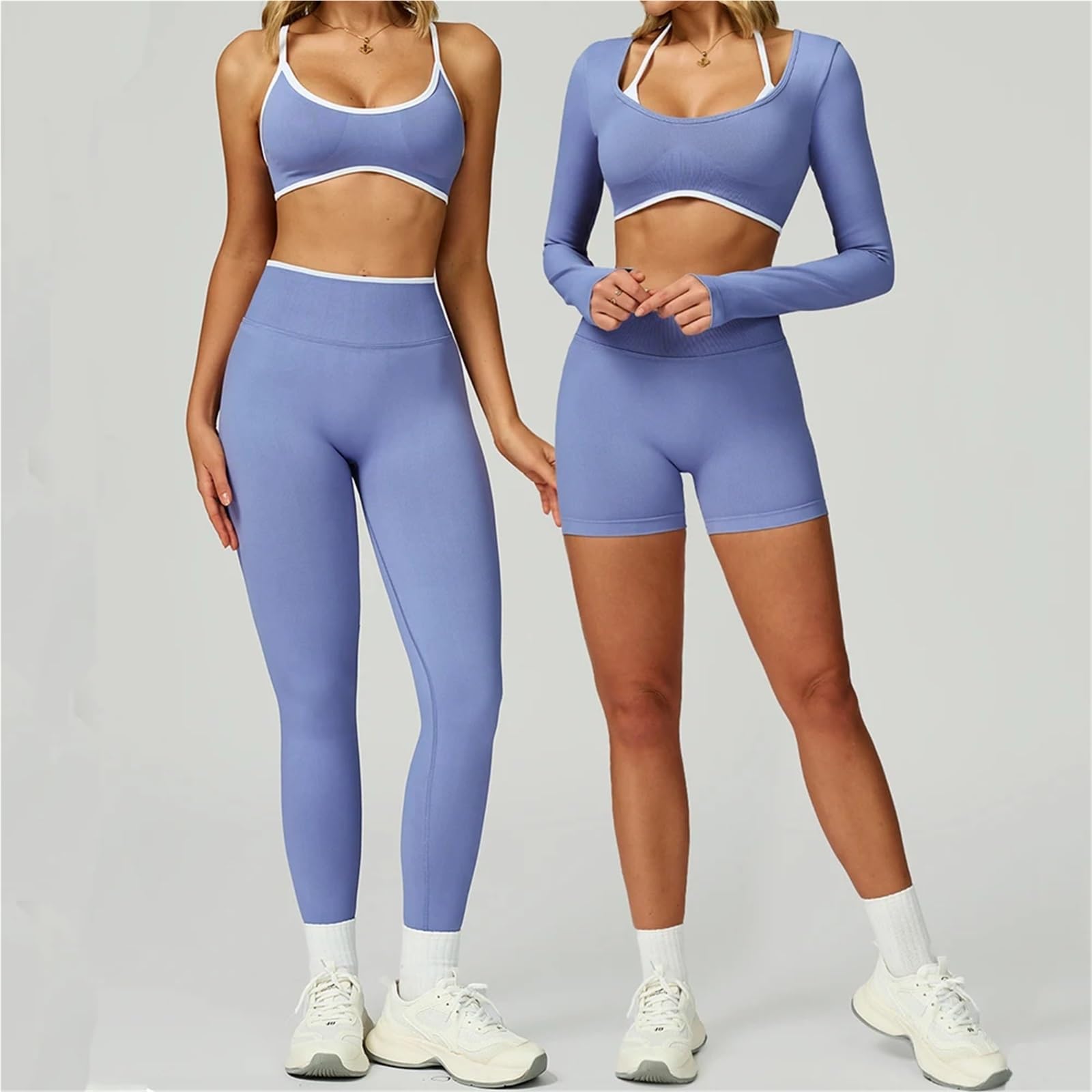 Completo Palestra Donna Tuta da yoga senza cuciture 2 pezzi Set sportivo Abbigliamento Reggiseno donna Leggings a vita alta Pantaloncini Completo palestra