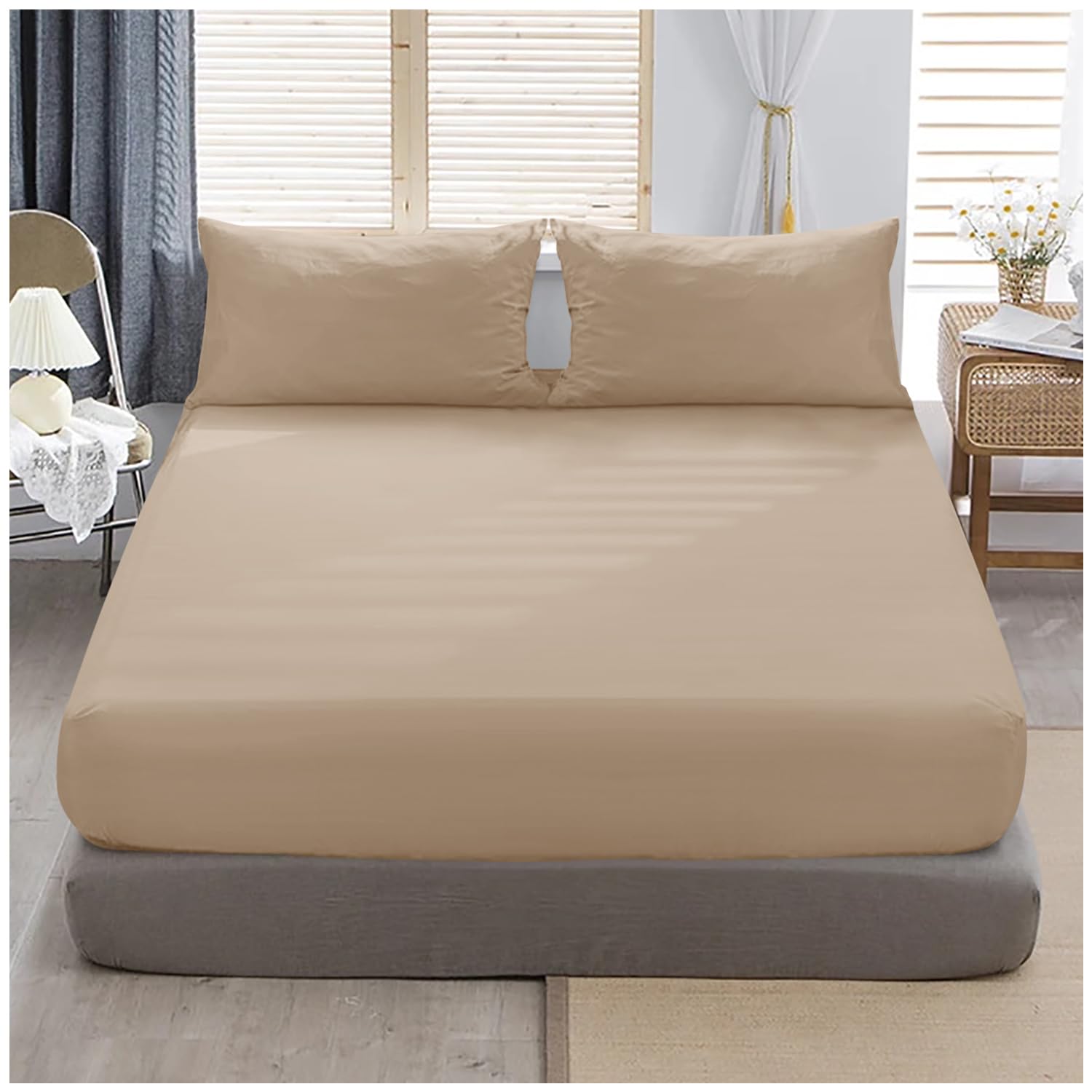 Gc Gaveno Cavailia Natural Superking Fitted Sheet Deep - Bottom Sheet For Super Kingsize Bed With 40Cm 16 Inches Extra Deep Sided Pocket, Soft Polycotton Bedsheet Ultra Deep Fit