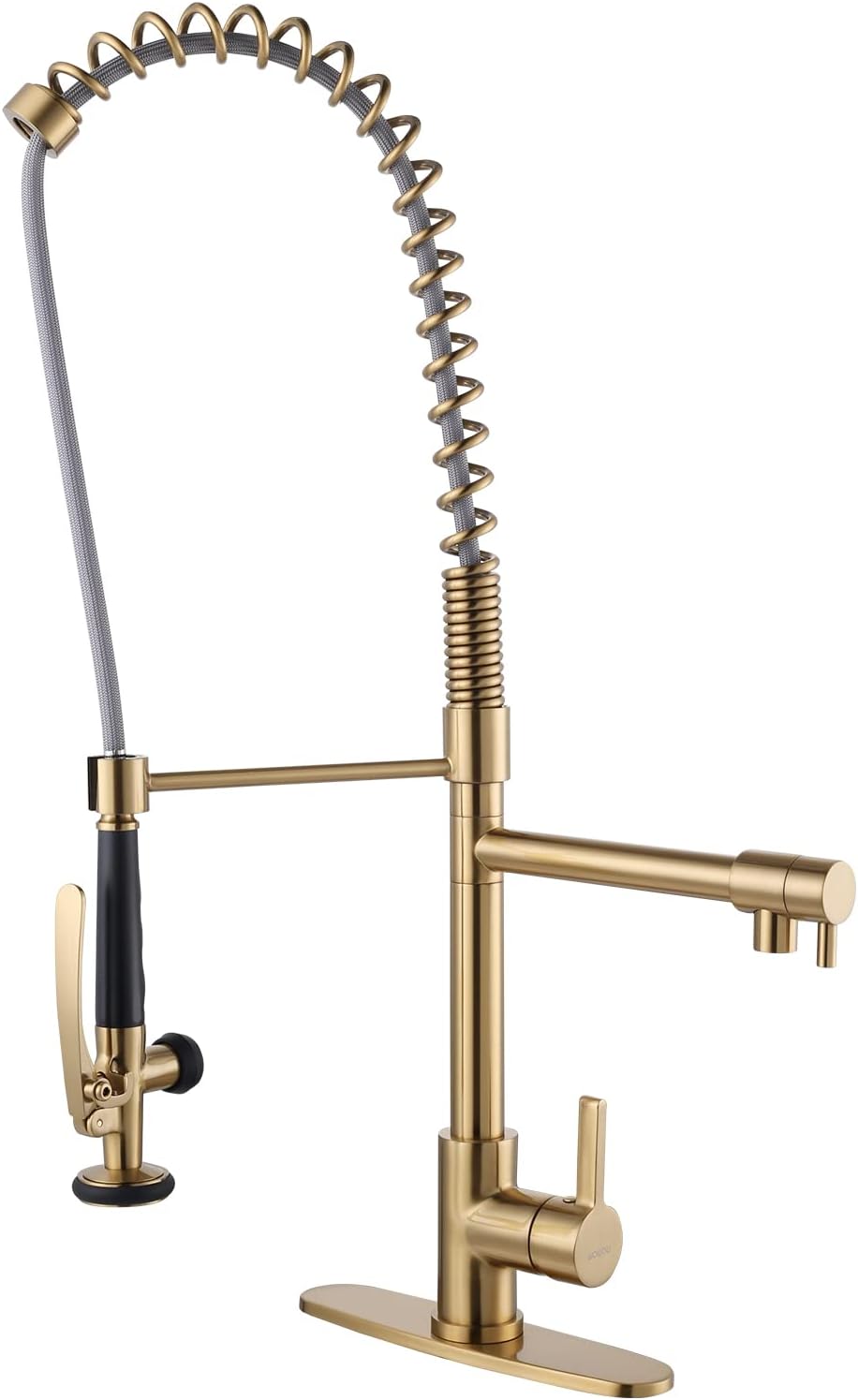 WOWOW Commercial Kitchen Faucet with PreRinse Sprayer, Brushed Brass