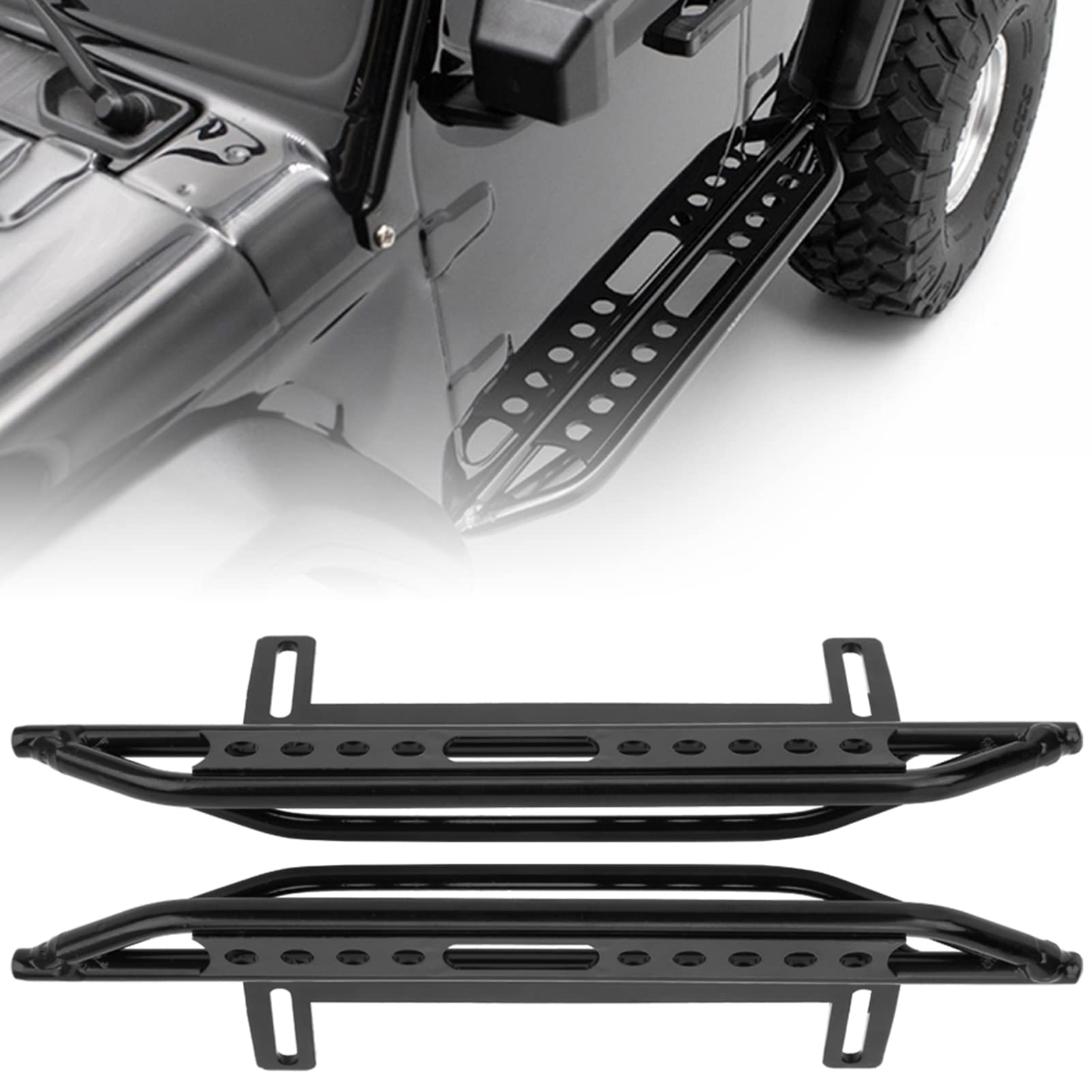 RC Metal Side Pedal, Metal Side Step Board for Axial SCX10 II 90046 Crawler 1/10 RC Car, Plate Simulation Foot Pedal, RC Side Board RC Crawler Side Pedal