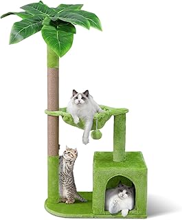 Zvonema Cat Scratching Post, 110 cm High, Cat Scratching Post with 21.5 cm Thick Sisal Rope, Scratching Posts, 1 Cave, Plush Basket, Sturdy Cat Furniture with Plush Ball for 2-3 Cats, Green product image