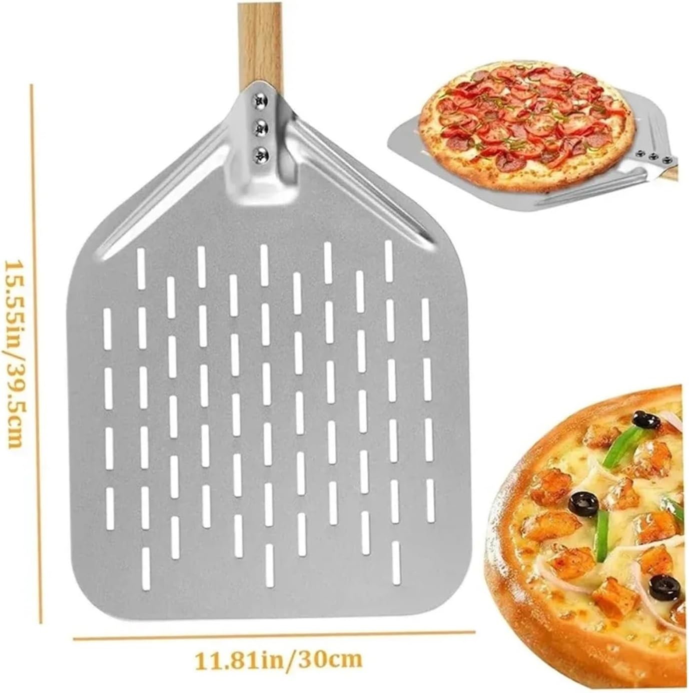 12 Inch Pizza Shovel Metal Non-Stick Peel With Wood Handle Transfer Tray For Homemade Baking Cake Bread Pizzas Tools(1Piece)