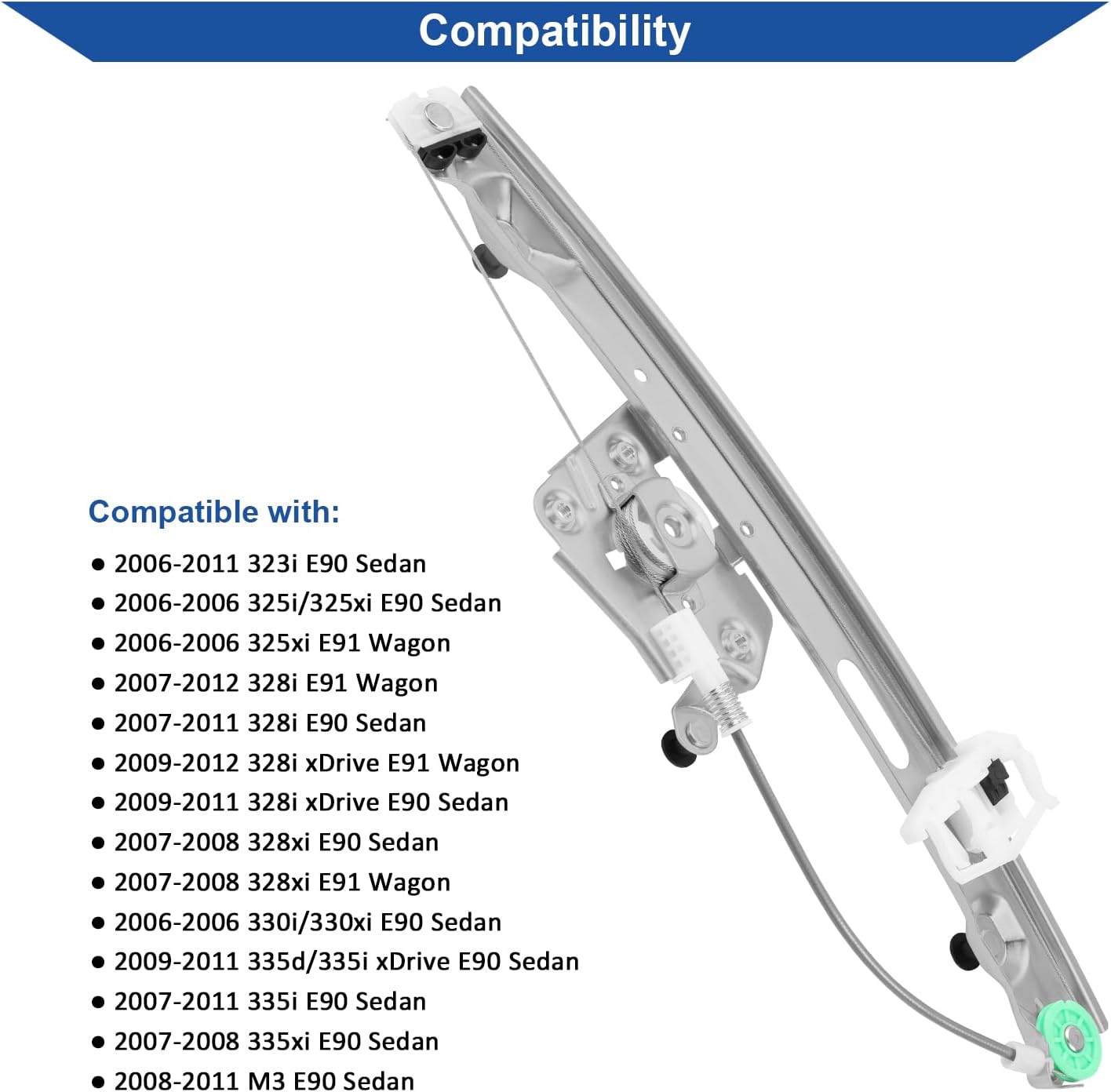 Obaee 749-469 Rear Right Passenger Side Power Window Regulator Without Motor Compatible with BMW E90 E91 323i 325i 328i 330i 335i M3 2006-2012, Replace OE 51357140590