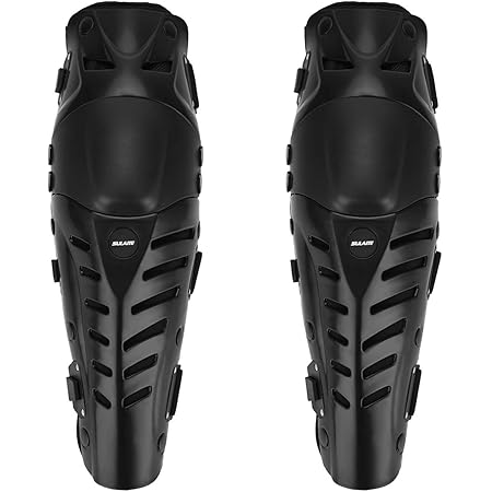 GuTe Knee Pads, Black Adjustable Long Leg Sleeve Gear Crashproof Antislip Protective Shin Guards for Motorcycle Mountain Biking-1 Pair