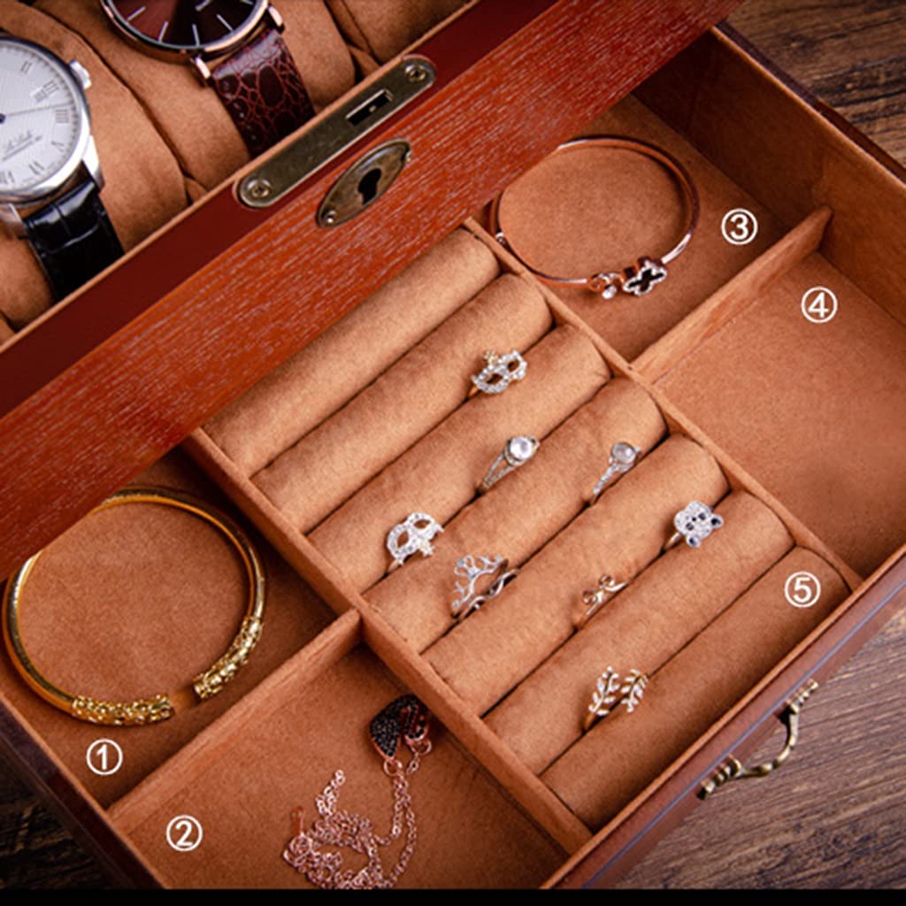 Uhrenbox Uhrenaufbewahrungsbox aus Holz, multifunktional, großes Fassungsvermögen mit Schloss, Uhrenaufbewahrungsschrank mit Glasdeckel, Geburtstagsgeschenk für Freunde